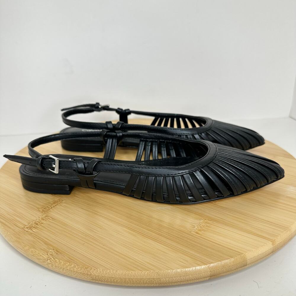 Calvin Klein Jillie Black Flat Shoes Pointed Toe Slip On Slingback Size 6.5